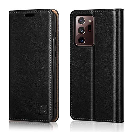 Belemay Wallet Case For Samsung Galaxy Note 20 Ultra 5G, [Cowhide Leather] Flip Folio Cover [Rfid Blocking] Card Holder Book Folding Case With Kickstand Slim Fit For Galaxy Note 20 Ultra 5G 6.9" Black #TOP16