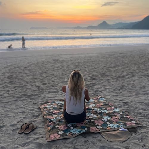 Image of Little Unicorn 5'x10' XL Outdoor Family Picnic & Beach Blanket | Durable & Water-Resistant Fabric | Compact Fold & Easily Wipes Clean | Zipper Pocket (Hibiscus)