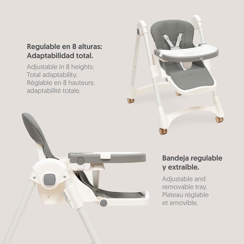 Interbaby Krzesełko do karmienia dziecka w wieku od 6 do 36 miesięcy, maksymalne 20 kg, aluminium, 3-stopniowa regulacja oparcia, regulowane nogi i taca, pas bezpieczeństwa