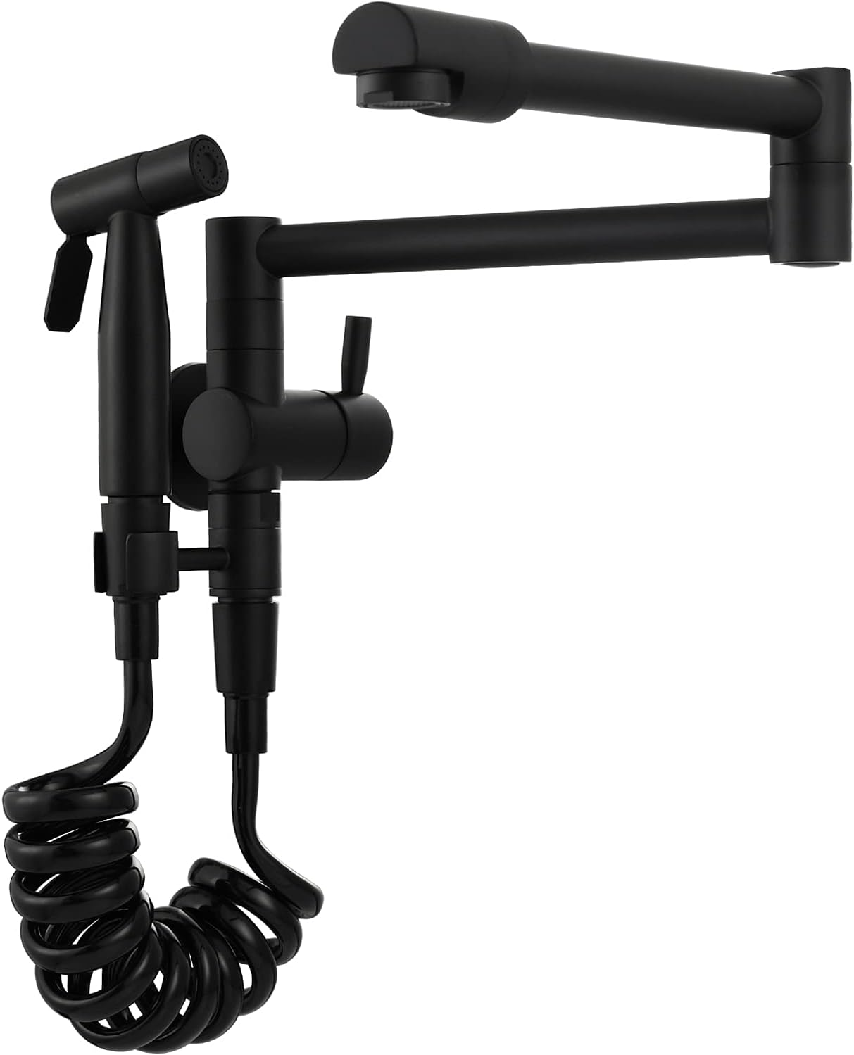 Black Pot Filler, Biveah Brass Single Handle Retractable Wall Mount Kitchen Sink Faucet with Side Sprayer, KLB002B