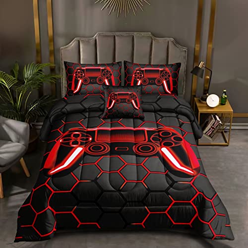 Rowadalo 6 Pieces Gaming Bedding Set For Boys Gamer Comforter Set Queen Size,Game Controller Comforter For Boys Kids Adult 3D Gamepad Microfiber Bedding 6 Pieces Bed In A Bag Sets H50023,Queen #TOP5