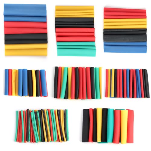 Heat Shrink Tubing Kit, 164 Pcs Electric Insulation Heat Shrink Wrap Cable Wire Tube Sleeve Shrink Ratio 2: 1 for Fixing and Protecting Components Workshop Hand Tools (Yellow, Blue, Black, Green, Red)