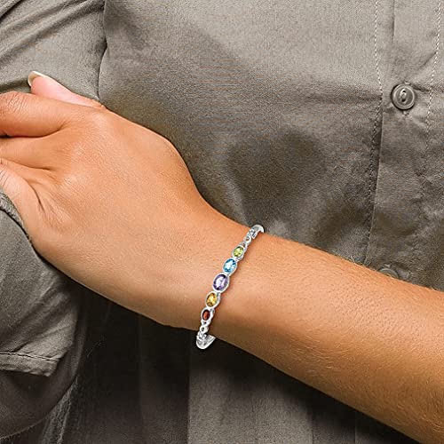 925 Sterling Silver Multi Gemstone Bangle Bracelet Cuff Expandable Stackable Hook Clasp Fine Jewelry For Women Gifts For Her #TOP3