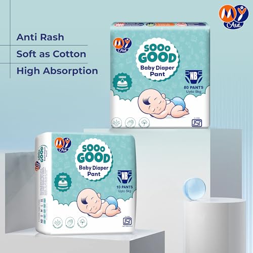 Image of SOOO GOOD Baby Diaper Pants With Aloe Lotion & Wetness Indicator | Soft & Comfortable | Fast Absorption, Rash-Free, Leak-Proof, For Newborns Up to 5 kg, 20 Count, Pack of 2