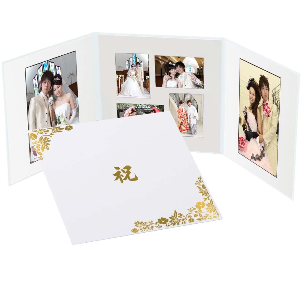 Amazon.co.jp: 写真台紙 3面 六つ切りアルバム【花柄 白 ロゴ「祝