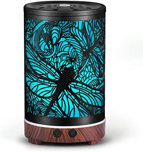 Metal Essential Oils Diffuser 100ML Aromatherapy Diffuser Cool Mist Humidifier with 7 Colors Lights Waterless Auto Off Air Diffusers for Home Office Room Bedroom (Dragonfly)…