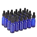 24Pack,1/2oz 0.5 oz，Blue Glass Bottle Bottles with Black cap and Glass Droppers.Using for Essential Oils,Lab Chemicals,Colognes,Perfumes & Other Liquids.