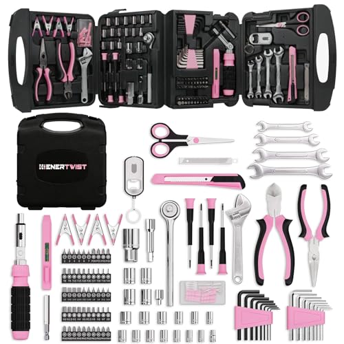 ENERTWIST Pink Tool Kit for Women, 189-Piece Premium Household Hand Tool Set with Lightweight Portable Box, Perfect for Home DIY Repair, Furniture Assembly, Ideal Gift for Women & Housewarming