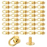 40Pcs D Rings Rivets for Leather Purse, Gold D Ring Stud Screw Ball Metal D Ring Stud Rivets Post Head Buttons for DIY Wallet Leather Handbag