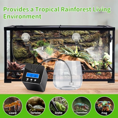 RUNWUSHENG Reptile Mister System, Reptile Humidifier for Terrariums, Auto Mister with 2 Spray Nozzles for Reptiles, Snakes, Frogs, Plants