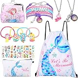 RHCPFOVR Mermaid Gifts for Girls - Drawstring Backpack,Makeup Bag,Bracelet,Necklace for Party Favors