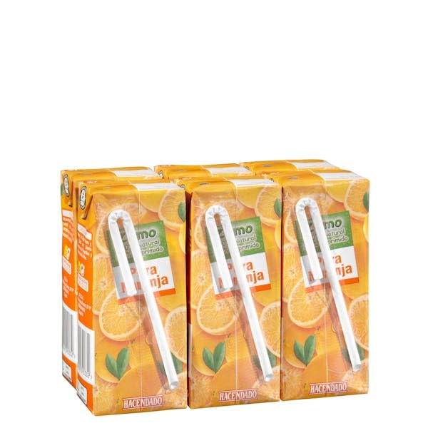 Hacendado Jus d'Orange Pur, Pack de 6 Mini Briques de 200 ml, Sans Sucres Ajoutés, Conservation Ambiante, Format Tetra Pak, Origine Espagne