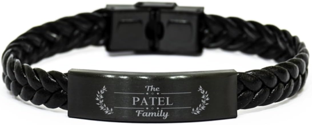 Patel Family Name Sign Braided Leather Bracelet - Custom ID Plate Last Name Bracelet Birthday Christmas Gifts Idea For Friends Men Women, Engraved Adjustable