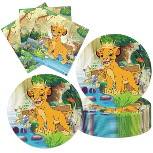 40PCS Lion-king Party Supplies Set Birthday Decorations Tableware Kit With 20 7Plates 20 Napkins for Lion-king Party Decoration
