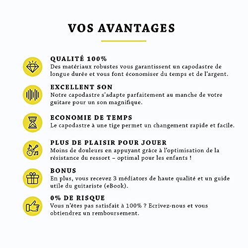 Capo pour guitare + 3 médiators + eBook gratuit Capo robuste pour guitare – Guitare occidentale, guitare acoustique… - Les Beatles, Paul McCartney, John Lennon, RIngo Starr, George Harrison Capo pour guitare + 3 médiators + eBook gratuit Capo robuste pour guitare - Guitare occidentale, guitare acoustique… – Image 8
