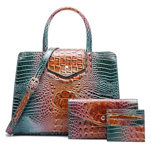 Image of Makcr Joacbv Women Embossed Pattern Satchel Handbags Wallet 3 pcs Set Crossbody Tote Top Handle Vegan Leather Ladies Bag | Embossed Pattern