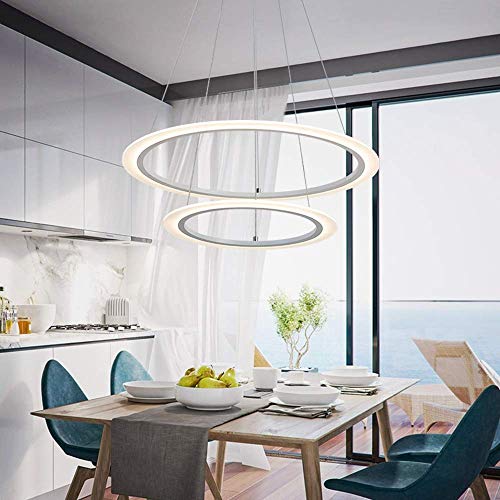 KOYLUZ Moderne LED-Ring-Doppel-Kronleuchter Nordic Wohnzimmer Schlafzimmer Restaurant Bar Dimmen Acryl-Deckenleuchte mit Fernbedienung D60 + 40cm Cover