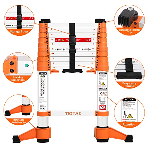 Tiqtak One Button Retractable Telescoping Ladder With Stabilizer 10.5 Ft Aluminum Extension Collapsible Ladder Heavy Duty 330Lb Capacity Folding Telescope Ladder For Household Or Rv Work #TOP4