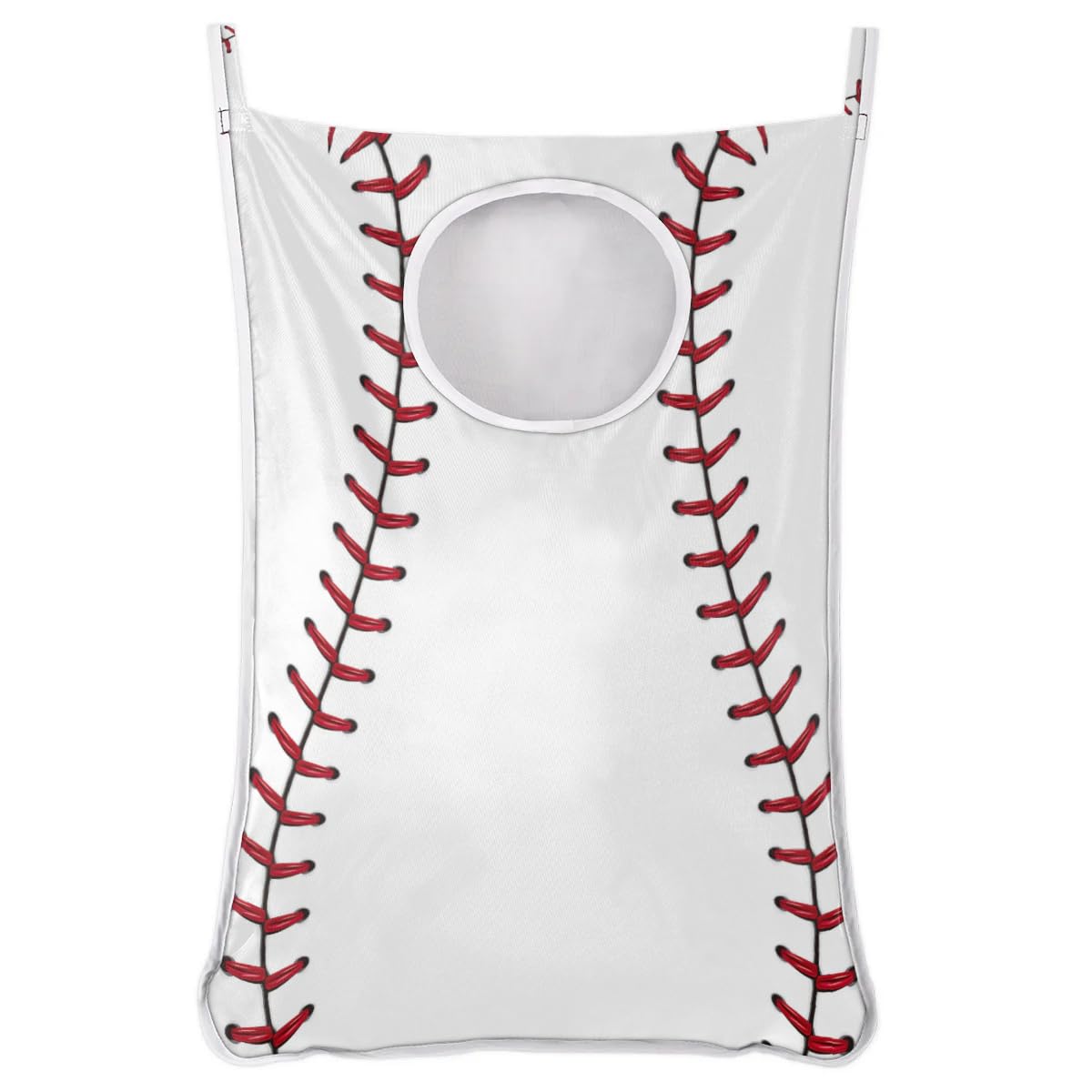 Baseball Hanging Laundry Hamper Bag Foldable Wall Laundry Basket Hanging Clothes Bathroom Storage Organization Door Hamper with Stainless Steel Hooks