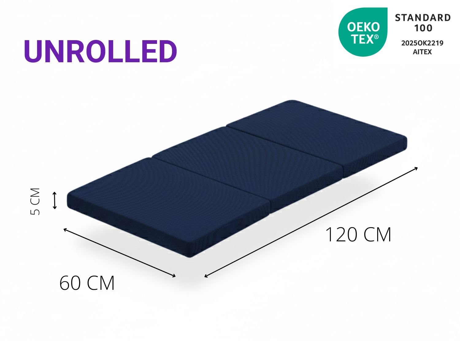 DREAMDI Materasso per lettino da viaggio 120 x 60 cm - Pieghevole in 3 pezzi - Nucleo in schiuma HR 5 cm - Traspirante e Antibatterico Blu