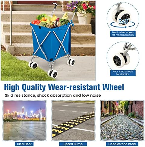 TANGZON 90L 8-Wheel Folding Shopping Trolley, Extra Large Lightweight Shopping Cart with Easy-Grip Handles, Steel Frame Push/Pull Utility Carts for Mobility (Blue)