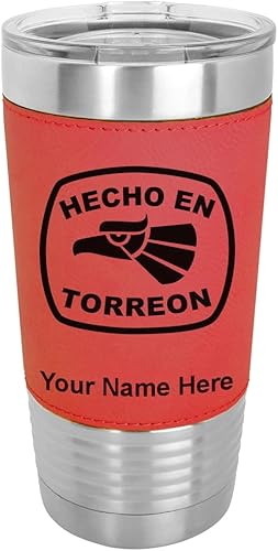Vista 18 de LaserGram 20oz Vacuum Insulated Tumbler Mug, Hecho en Torreon, Personalized Engraving Included (Faux Leather, Gray)
