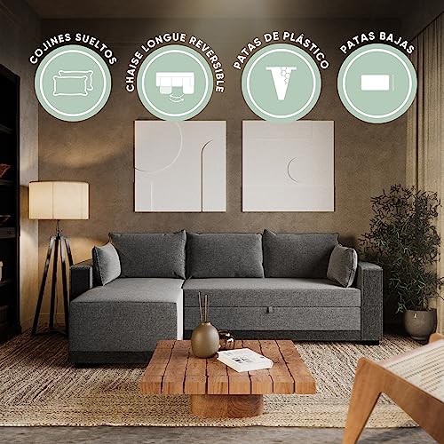 Variante de BUDWING sofa con chaise longue Leah Gris bicolor 233x124x69 cm