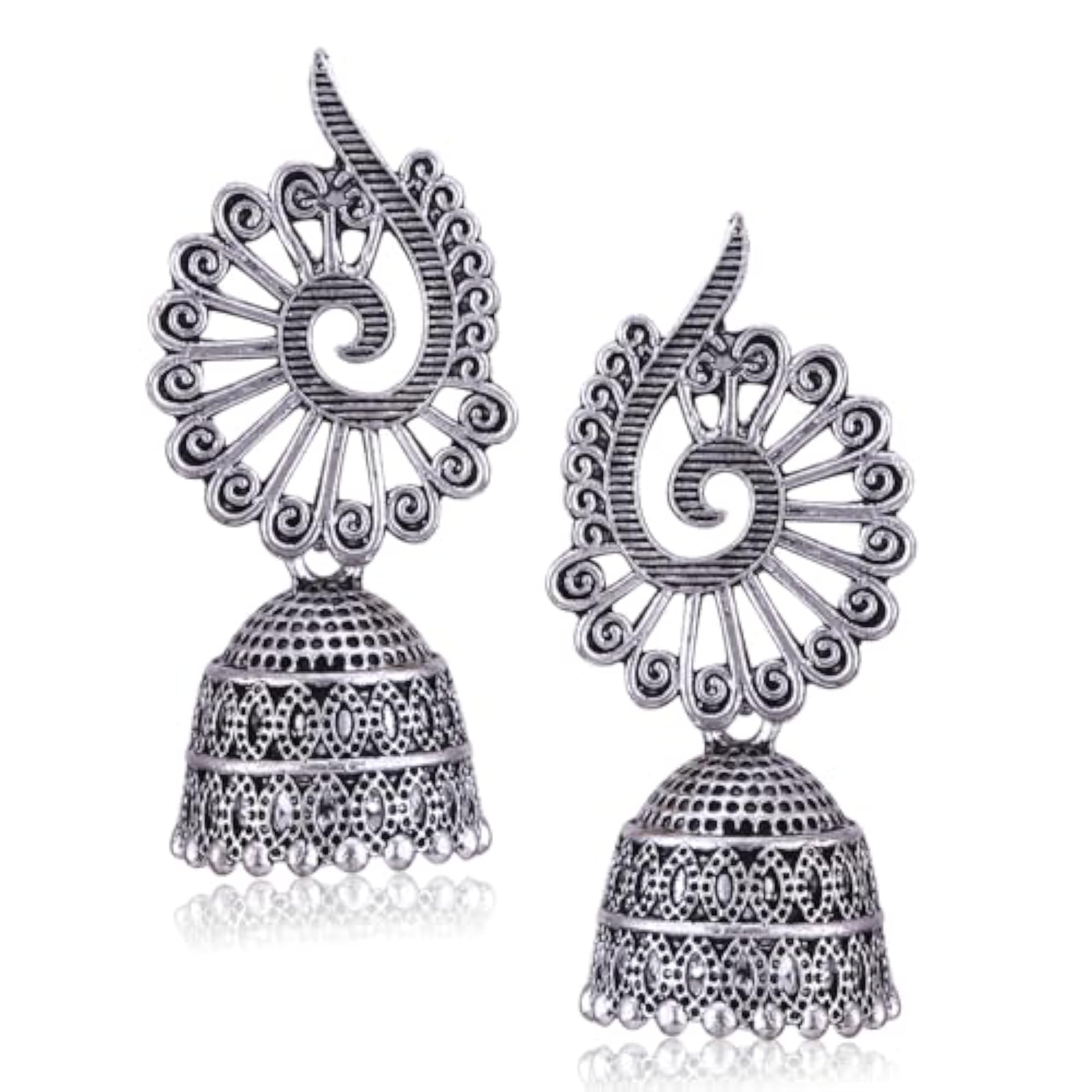 Beautiful Women's Oxidised Silver Jhumka & Chandbali Earrings Combo