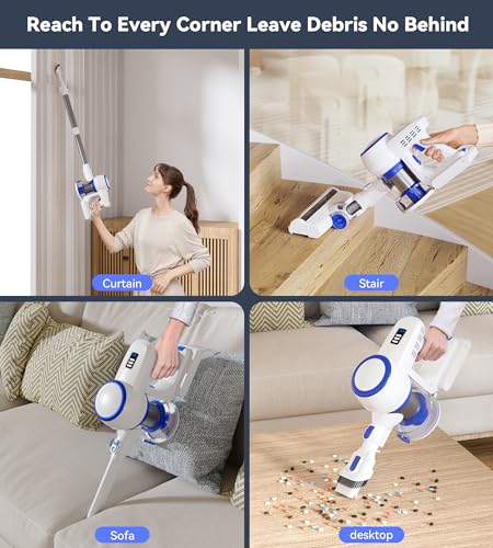 Cordless Vacuum Cleaner, 180W Stick Vacuum with 45 Mins Runtime, 2 Suction Modes, Anti-Tangle Brush Head,Vacuum Cleaner for Home