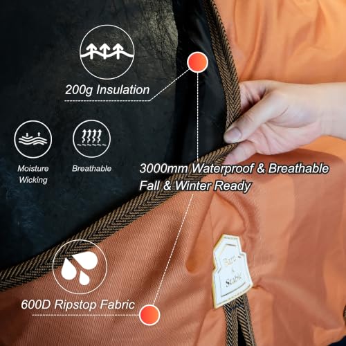 Image of BARN & STABLE 600Denier 3000mm /3000mvp Super Waterproof & Breathable Horse Blankets for Winter with 200g Fill (Vibrant Orange /Navy, 78 Inch)