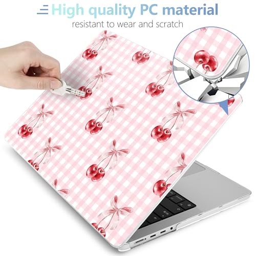 Image of MEEgoodo Case for MacBook Pro 14 inch (M5 /M4 /M3 /M2 /M1) Pro /Max 2026 2025 2024 2023 2021, Case Fit Model A3427 /A3426 /A3434 /A3112 /A3401 /A3185 /A2918 /A2992 /A2779 /A2442,Pink Checkerboard&Cherries