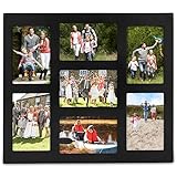 VonHaus 7X Decorative Collage Picture Frames Multiple 4x6 Photos - Black Wooden Hanging Wall Photo Photograph 7 Openings - Ideal as Personalized Gift for Friends and Family