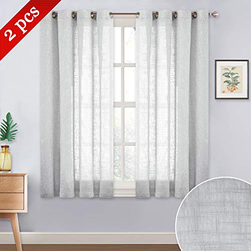 NICETOWN 45" Linen Look Sheer Curtains - Grommet Top Half Window Thick