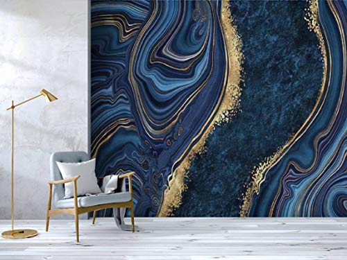 144"Wx100"H Self Adhesive Wallpaper Roll Paper Abstract Background Blue Marble Agate Granite Mosaic With Golden Veins Peel And Stick Wallpaper Decorative Wall Mural Posters Home Covering Interior Film #TOP2