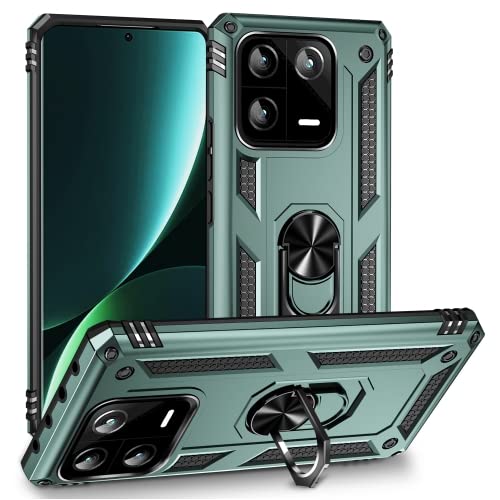 Image of ShieldTech Back Cover for Redmi Note 13 Pro 5G | Rugged Armor Case with Ring Stand | 360 Protection | Shockproof | Camera & Screen Guard (PC, Green)