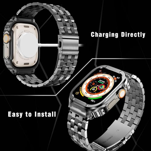 SUPLINK Stainless Steel Case with Band Compatible with Apple Watch Straps Ultra 2/1 49mm Metal Rugged Protector Cover for iWatch Band Men (Space Grey) - Image 2