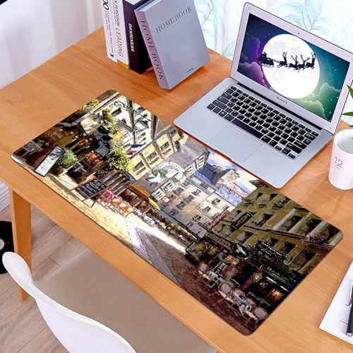 KDWJS - KDWJS Gaming Mauspad XXL 90x40cm Mousepad Groß Vernähte Kanten Anti-Rutsch für PC,Restaurant, Straße, schön, Lebensmittelgeschäft, lebhafte Innenstadt,Laptop Verbessert Präzision und Geschwindigkeit