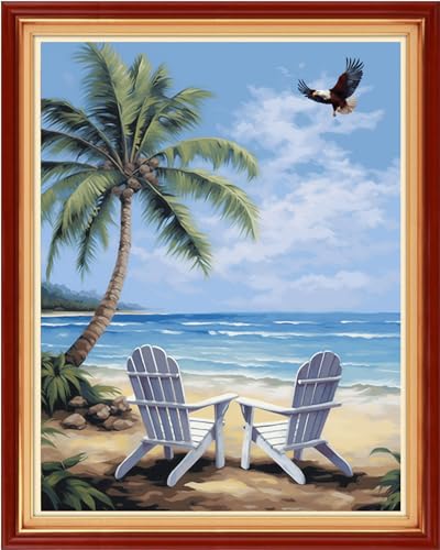 Image of Foxhool Beginners Cross Stitch Kits Stamped Full Range of Embroidery Kits for Adults DIY Cross Stitches kit Embroidery Patterns for Needlepoint kit-Beach Rest 16x20 inch
