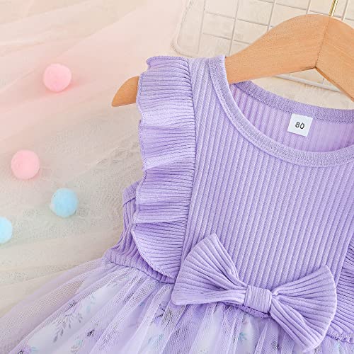 Toddler Baby Girls Tutu Tulle Dress Sleeveless Ruffle Fluffy Cute Sundress For Casual School Party (Purple Small Flower, 2-3T) #TOP4