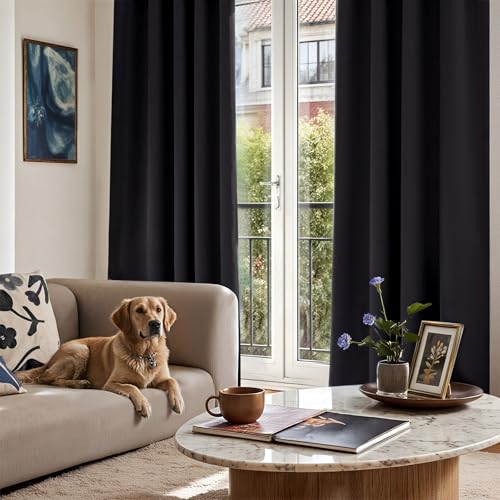 TOPICK Blackout Curtains 72 Drop Inch 2 Panels for Bedroom, Thermal Insulated Pencil Pleat Curtains for Living Room, Black out Window Treatment for Kids Room, W46 x L72 Inch, Black