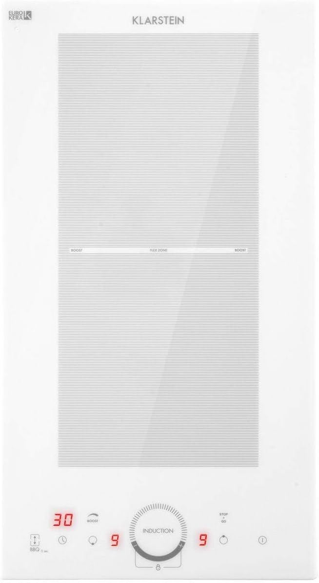 Top-down view of the Klarstein Delicatessa Slim Domino Induction Cooker, showing two cooking zones and a central touch control panel.