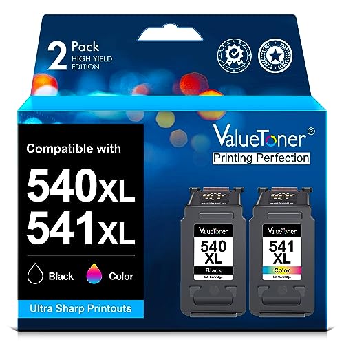 ValueToner 540 541 XL Cartucho de Tinta Compatible para Canon 540 541 PG-540XL CL-541XL para Canon Pixma TS5150 MG3650 MG3600 MX475 MX535 MG3500, 2 Pack (1Negro, 1Color)