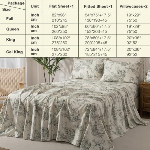 Image of French Country Flannel-Like Toile Percale Sheets California King