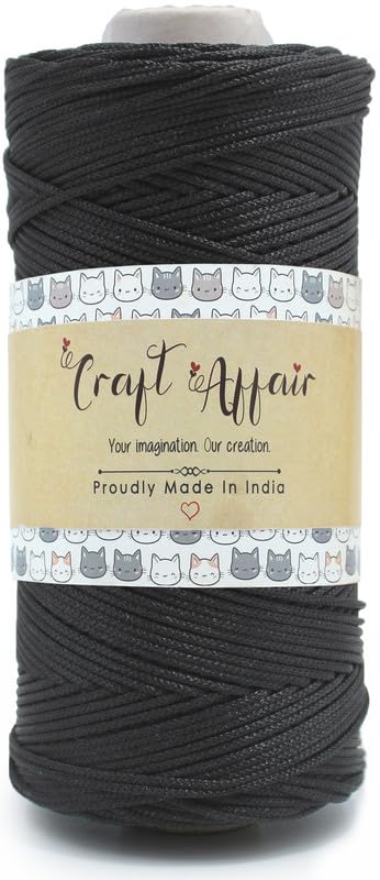 Craft Affair | PP Braided/Knitted (1mm, 50m) Macramé Cord | Nylon Knot Beading for Making Jewelry, Bracelet & Craft - Black