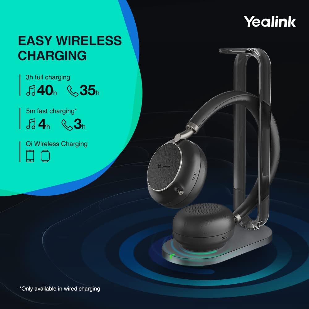 yealink bh76 wireless headset with charge stand teams certified hi fi anc bluetooth headset with noise canceling microphones 5 mics retractable