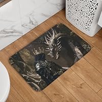 Buewutiry Front Door Mat Indoor Outdoor Outside Entrance - 16 * 24in Washable Thin Medieval Knight and Dragon Bathroom Rugs Fit Under Door, Bath Rugs for Bathroom, Kitchen Rugs Mats for Floor