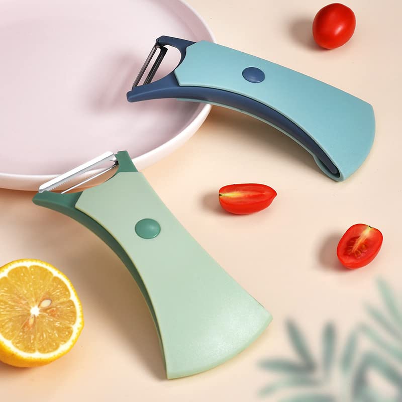2-in-1 Multifunctional Peeler for Fruits & Vegetables - Dual Sharp Stainless Steel Blades - Rotating Shaft, Double-Sided Pivoting Blades (Blue), 5.75x2.6 (Part1)
