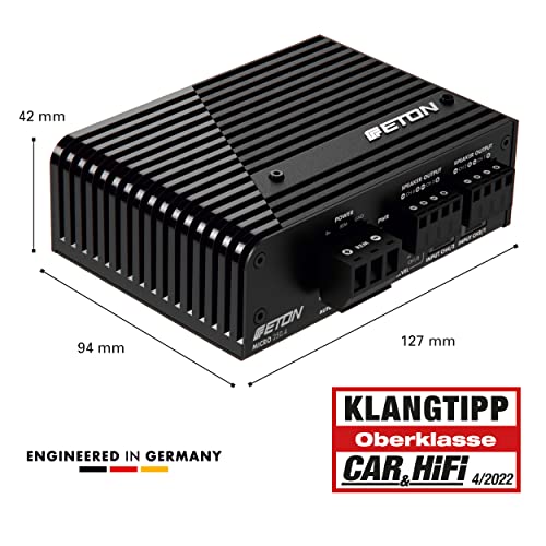 ETON Micro 250.4 – sehr kompakte 4-Kanal Endstufe, Class-D Digital Verstärker, perfekt für PKWs und Reisemobile