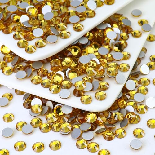 Image of 1440PCS SS10 Crystal Glass Flatback Rhinestones, Round Flat Back Crystal Gems for Nail Art and Craft Clothes, Glue Fix Diamond Stones Topaz Gold (2.7-2.8mm)