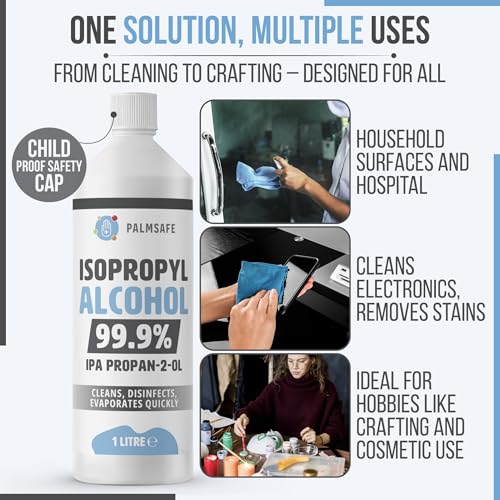 Isopropanol Alcohol IPA 99.99% 1L Disinfectant for Household, Hospitals, Office - Electronics, Stains, Grease, Glue and Paint Cleaner Easy Pour